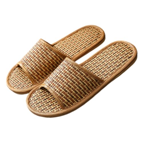 POPETPOP Nordische Rattanslipper Leichte Atmungsaktive Hausschuhe für Herren und Damen Geflochtene Sommerschuhe für Drinnen Bequeme Geräuscharme Pantoletten in Hellbraun von POPETPOP
