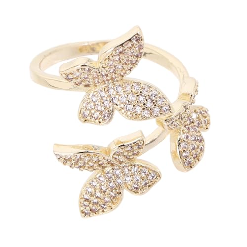 POPETPOP Offener Schmetterling Zirkonring für Damen Verstellbarer Kupferring mit Funkelndem Schmuckstein Leichter Finger und Partyring Vielseitig für Alltag Festival und Besondere Anlässe von POPETPOP