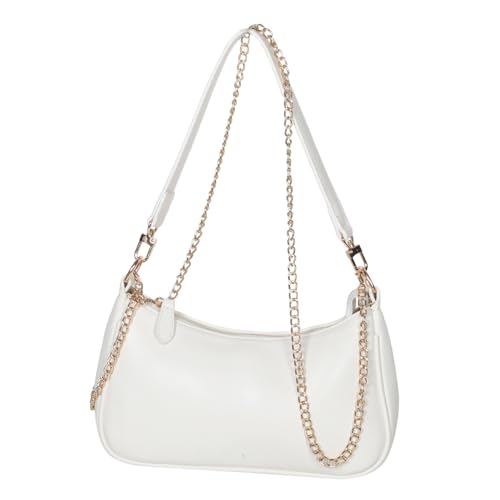 POPETPOP PU Damen Schultertasche Unterarmtasche Weiß Kleine Handtasche mit Top Griff Stylische Crossbody Umhängetasche für Alltag Reise Alltagstasche Robust und Geräumig von POPETPOP