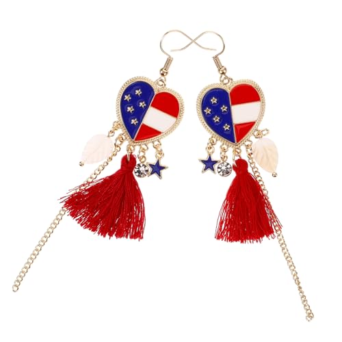 POPETPOP Patriotische Damen Ohrringe mit Amerikanischer Flagge Of July Drop Dangle Ohrschmuck Herzform Rotes Weiß Blau Design Leichte und Auffällige Ohrhänger für Frauen von POPETPOP