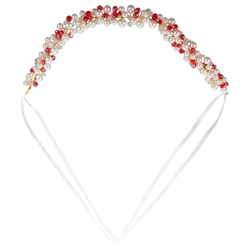 POPETPOP Perlen Haarschmuck Braut Stirnband mit Strass Leichtes Damen Haarband Hochzeit Kopfschmuck für Braut und Mädchen Klassisch Roter Headpiece Schmuck für Festliche Anlässe von POPETPOP