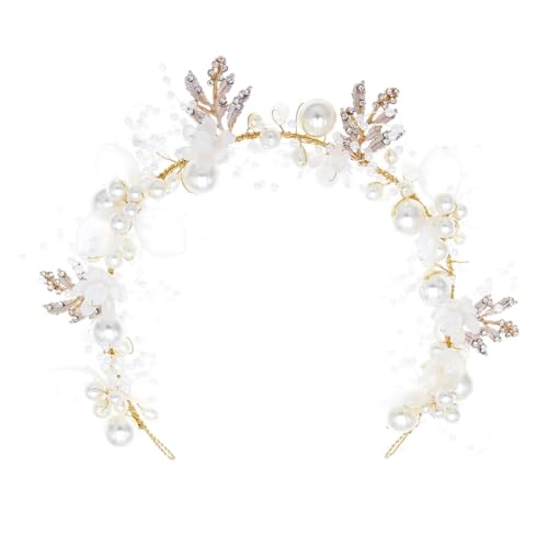 POPETPOP Perle Und Diamant-stirnband Mädchen Schmuck Hochzeitsblätter Kopfschmuck Hochzeitsschmuck Brautkopfschmuck Für Die Hochzeit Kind Haarschmuck Blumenmädchen Weiß Legierung von POPETPOP