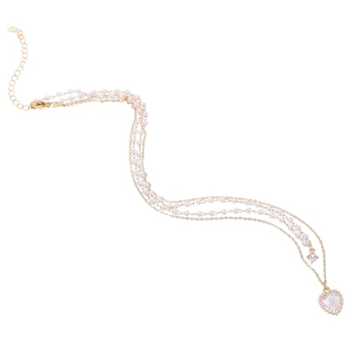 POPETPOP Perlenkette Damen Herzanhänger Halskette Legierung Imitationsperlen Leichtes Design Stilvolle Französische Vintage Choker Kette für Frauen Schmuck von POPETPOP