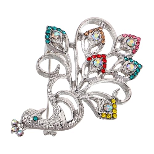 POPETPOP Pfauenbrosche mit Funkelnden Strasssteinen Kreatives Design Vielseitiges Modeaccessoire für Damen Passend zu Jacken Schals Kleidern Sicherer Verschluss Stilvoller Vintage Schmuck von POPETPOP