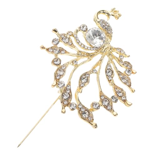 POPETPOP Pfauenbrosche mit Strasssteinen Goldfarbene Anstecknadel für Damen Dekorativer Schmuck für Kleider Brosche für Party und Besondere Anlässe von POPETPOP