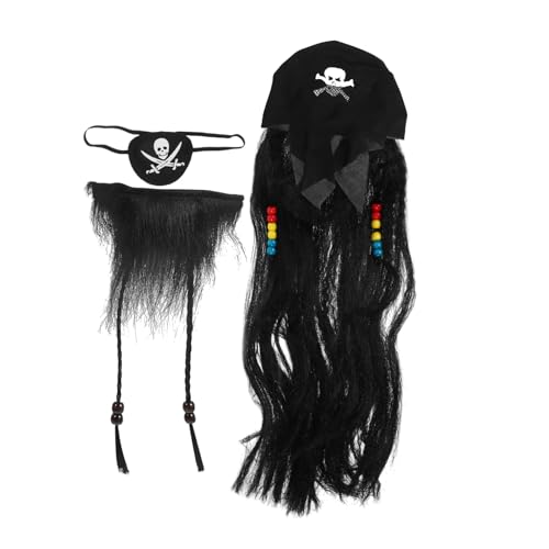 POPETPOP Piratenkostüm mit Realistischer Piratenperücke Bart und Augenklappe Wiederverwendbar Bequemes Material für Halloween Karneval und Piraten Cosplay Teiliges Party Accessoire von POPETPOP