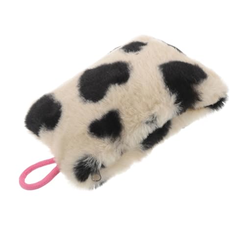 POPETPOP Plüsch Münzbörse mit Herzmuster Kleine Kosmetiktasche für Lippenstift und Karten Tragbare Makeup Tasche für Damen Kompakte Aufbewahrungstasche von POPETPOP