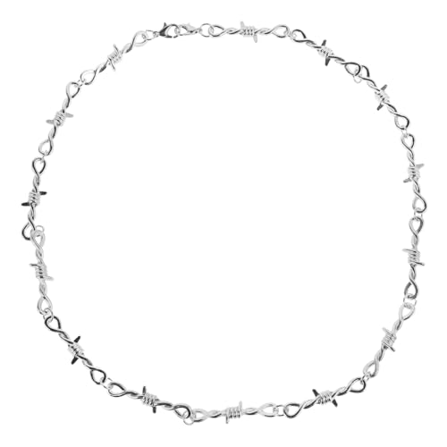 POPETPOP Punk Choker Halskette Metall Stacheldraht Design Unisex Barbed Wire Collar für Männer Frauen Robuste Alloy Schmuck im Gothic Stil von POPETPOP