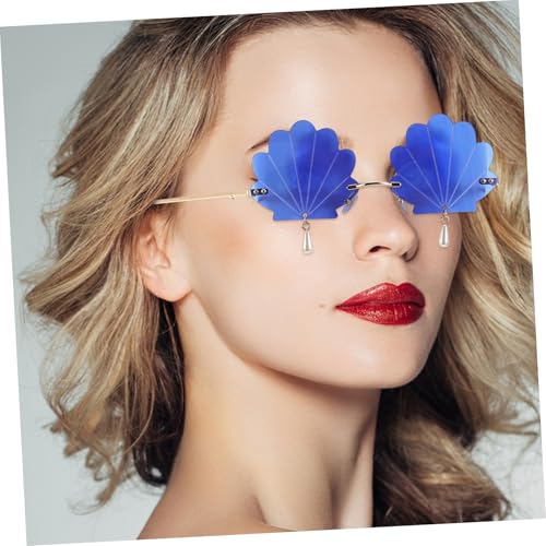 POPETPOP Randlose Damen Sonnenbrille mit Muschel Anhänger UV Schutz Rutschfeste Modisch für Retro Partys und Sommer Events Vielseitige Partybrille für Damen und Herren von POPETPOP