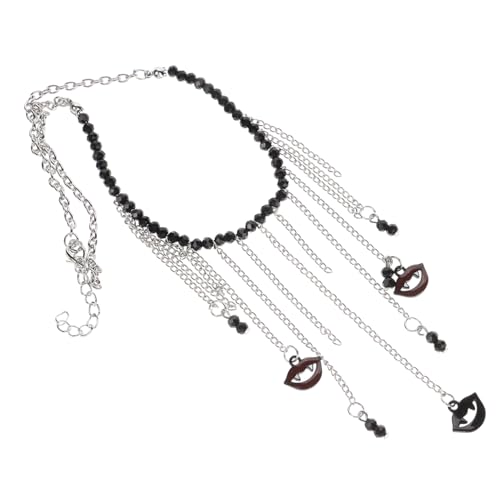 POPETPOP Retro Clavicle Choker mit Lippenanhänger und Langem Quastenbesatz Kreative Vintage Perlenkette für Festival und Party Stylischer Schmuck Damen Halskette Einzigartiges Cosplay von POPETPOP