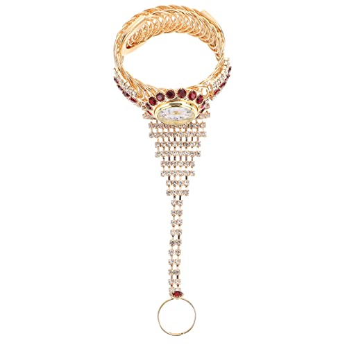 POPETPOP Rhinestone Armbanduhr Für Damen Elegantes Armband Mit Glitzerstein-Ring Verstellbare Und Langlebige Uhr Granatrot Für von POPETPOP