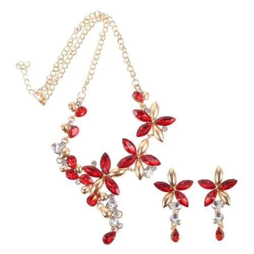 POPETPOP Blumenkette Mit Strass Und Blumenohrringen Damen Schmuckset Hochzeit Geschenk Halskette Und Ohrringe Set Für Frauen von POPETPOP