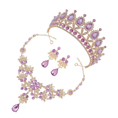 POPETPOP Rhinestone Brautschmuck mit Krone Halskette und Ohrringen Leichtes Elegantes Schmuckset für Hochzeit Geburtstag Verlobung Damenschmuck Strahlendes Design Komfortabel zu Tragen von POPETPOP
