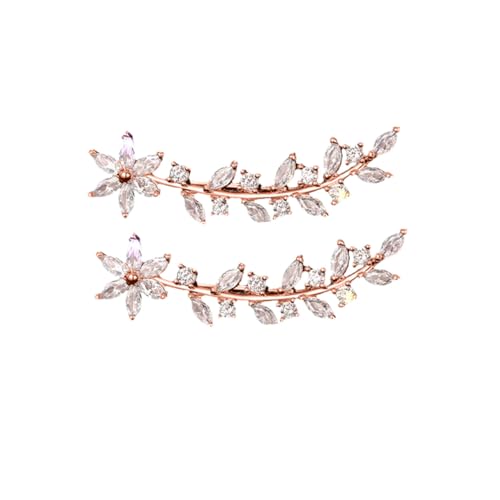 POPETPOP Rhinestone Ohrkletterer Blumen Ohrringe Damen Leicht Hochzeit Party Schmuck Rosa Gold von POPETPOP