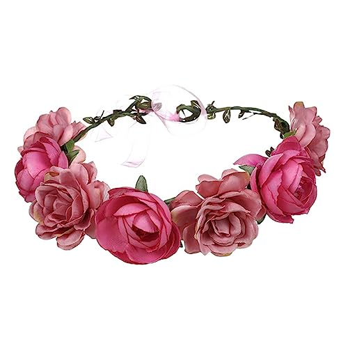 POPETPOP Rosa Stirnband Haarblumen Für Frauen Kranz Krone Frauen Stirnband Festival-blumenkopfschmuck Haarkranz Mit Blumenkopfschmuck Feenkrone Blumenkrone Stoff Strandresort Rosen Zubehör von POPETPOP