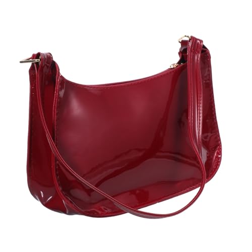 POPETPOP Rote Damen Schultertasche Kleine Quadratische PU Handtasche Modisch Leicht Vielseitig für Alltag Arbeit Shopping Sommer von POPETPOP