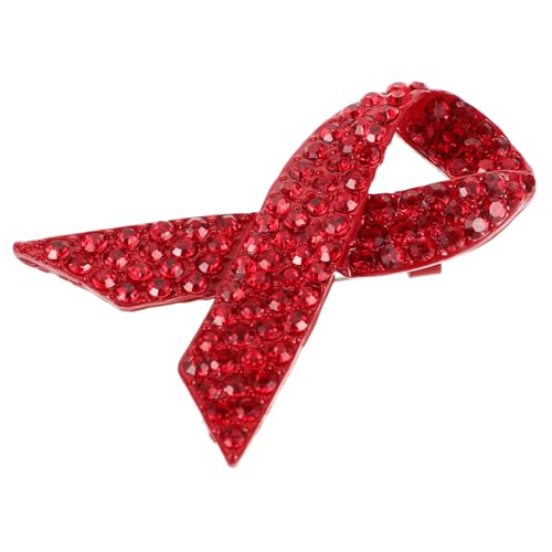 POPETPOP Rote Schleifenbrosche mit Strass für Brustkrebs und Aids Bewusstsein Langlebige Legierung Sicherer Halt Anstecknadel für Kleidung Symbolische Brosche zu Welt Aids Tag von POPETPOP