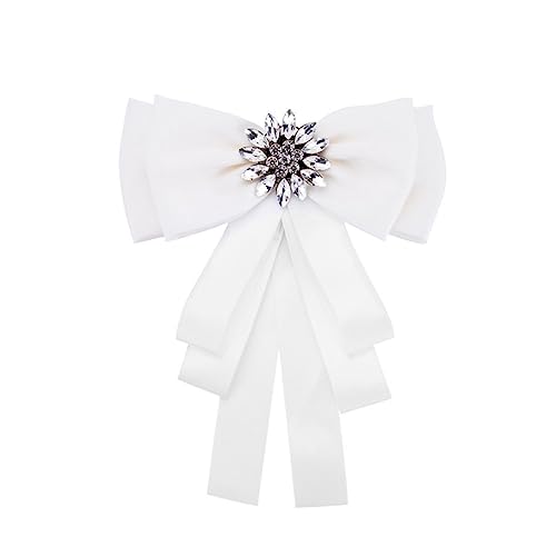 POPETPOP Schleifenbrosche mit Strasssteinen Damen Anstecknadel für Hemd und Bluse Kreative Weiße Brustbrosche als Modisches Accessoire für Party und Alltag von POPETPOP