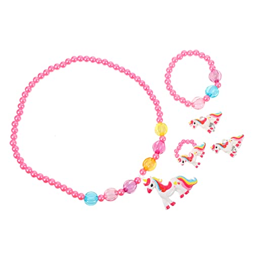 POPETPOP Schmuckset Mädchen Einhorn Teilig Halskette Armband Ring Ohrringe Rosa Prinzessin für Alltag und Party von POPETPOP