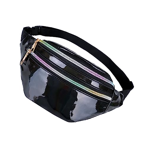 POPETPOP Schwarze Multifunktions Hüfttasche für Damen Stilvolle Diebstahl Crossbody Tasche mit Glänzendem Design für Reisen Wandern und Freizeitaktivitäten von POPETPOP