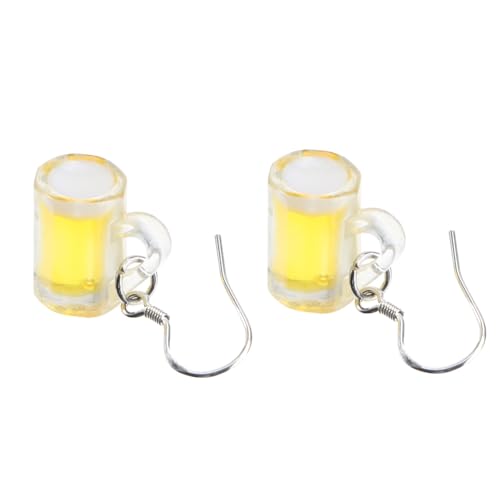 POPETPOP Silber Kreative Bierbecher Ohrringe Damen Ohrclips mit Gelbem Resin Anhänger Ohrschmuck für Partys Oktoberfest und Alltag Einzigartiges für Frauen von POPETPOP