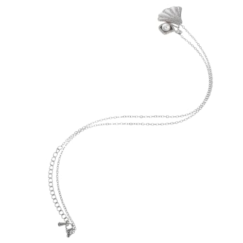 POPETPOP Silberne Statement Halskette mit Muschel und Künstlicher Perle Clavicle Chain Schmuck für Frauen Eleganter Beach Jewelry Anhänger Langlebig und Modisch für Festliche Anlässe von POPETPOP