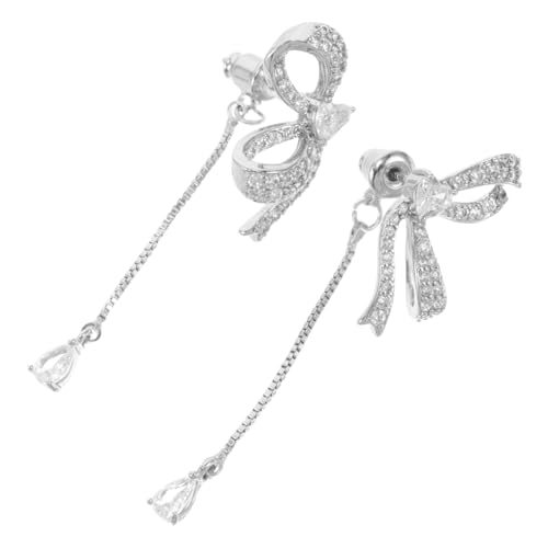 POPETPOP Silberohrringe Damen mit Funkelnden Zirkonia Schleifen und Modischen Tasseln Leichte Statement Ohrringe für Frauen Stilvolle Schmuckstücke für Besondere Anlässe von POPETPOP