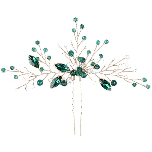 POPETPOP Smaragd Haarnadel Haarschmuck Für Frauen Braut Haarstock Das Haarplätschern Grünes Zubehör Braut Haargabel Haarstab Für Brötchen Smaragdgrün Strasssteine Fräulein Uhrwerk Kristall von POPETPOP