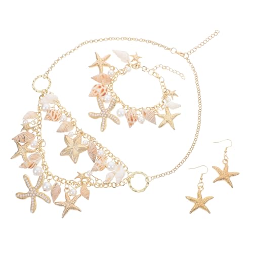 POPETPOP Sommerliches Schmuckset Damen Meeresthema Halskette Armband und Muschel Ohrstecker Strand Schmuckset für Urlaub Am Accessoire von POPETPOP