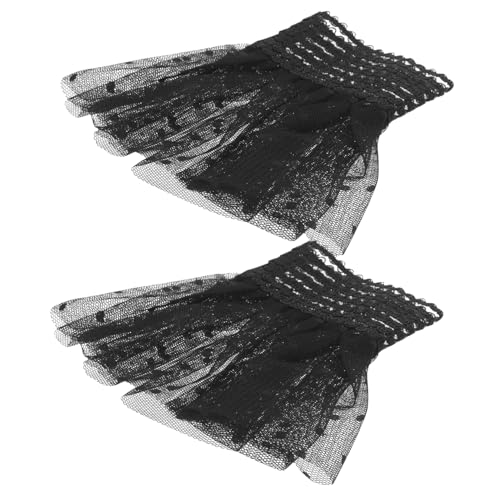 POPETPOP Spitzen Armstulpen Abnehmbare Netzstoff Manschetten mit Rüschen Komfortable Chiffon Ärmelaufsätze für Damen Verzierungen für Vielseitige Outfits von POPETPOP