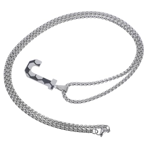 POPETPOP Sportliche Fußball Buchstaben J Anhänger Halskette Silber Sweater Chain Necklace Unisex Schmuck für Männer und Frauen Leicht und Robust von POPETPOP