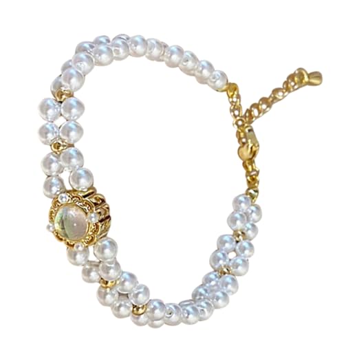 POPETPOP Stabiles Armband für Damen mit Verstellbaren Eleganten Künstlichen Perlen Handgefertigtes Schmuckstück für Alltag Arbeit und Fitness Modisches Accessoire in Weiß von POPETPOP
