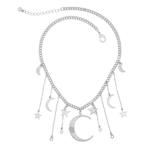 POPETPOP Star Moon Choker Halskette aus Titanstahl mit Funkelnden Strasssteinen Langlebige Schmuckkette in Silber Einzigartiges Design für Damen und Festliche Anlässe von POPETPOP