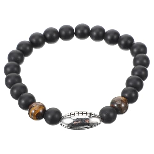 POPETPOP Herren Perlenarmband Mit Rugby Ball Charm Elastische Handkette Aus Naturstein Für Männer Modisches Bettelarmband Als Geschenkidee von POPETPOP
