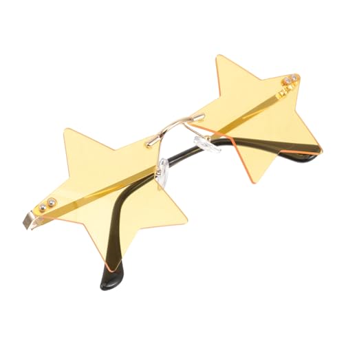 POPETPOP Sternförmige Randlose Sonnenbrille Damen Partybrille mit Gelben UV Gläsern für Festival Strand Alltag Vintage Großer Rahmen Spaßbrille POPETPOP Sternförmige Randlose Sonnenbrille Damen Partybrille mit Gelben UV Gläsern für Festival Strand Alltag Vintage Großer Rahmen Spaßbrille von POPETPOP