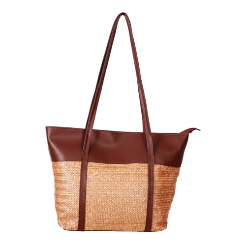 POPETPOP Strandtasche Damen Große Geflochtene Umhängetasche Leichtes PU Material Modische Handtasche mit Großem Fassungsvermögen für Sommerurlaub Strand Shopping von POPETPOP