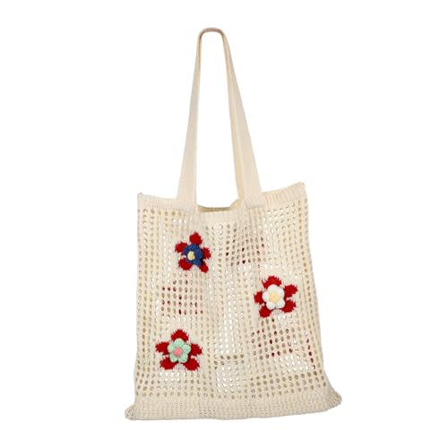 POPETPOP Strandtasche Damen Große Handgewebte Schultertasche Hohlmaschen Design Große Kapazität Netz Strand Handtasche Vielseitige Häkel Umhängetasche für Sommer Shopping Reisen Freizeit von POPETPOP