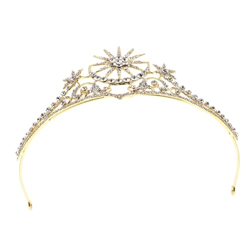 POPETPOP Strassbesetzte Vintage Tiara Haarreif für Braut Damen Funkelndes Diadem mit Stern und Mondmotiv Eleganter Haarschmuck für Hochzeit Party Ball und Festliche Anlässe von POPETPOP