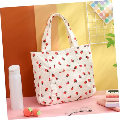 POPETPOP Stylische Canvas tasche Damen Schultertasche Leichte Umhängetasche Vielseitige Stofftasche für Alltag Arbeit Einkaufen Strand Große Offene Einkaufstasche Weiß von POPETPOP