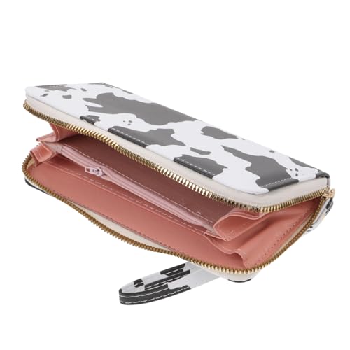 POPETPOP Stylische Damen Geldbörse mit Kuhmuster Mehrlagige PU Clutch mit Reißverschluss Vielseitige Kleine Handtasche für Party Abendveranstaltung und Alltag Robust und Geräumig von POPETPOP