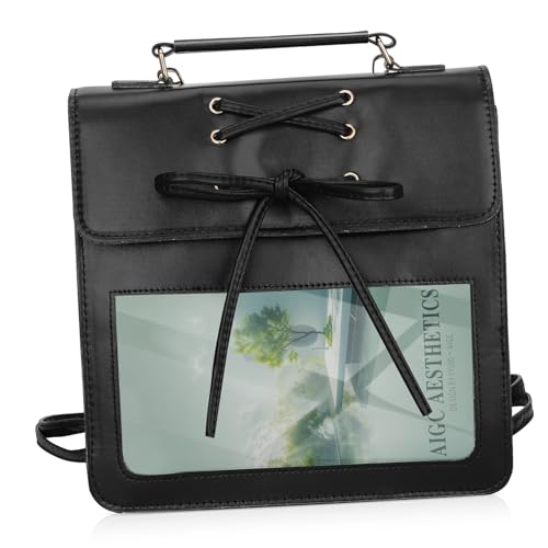 POPETPOP Stylische Schwarze Crossbody Umhängetasche Damen Transparente Lolita Schultertasche mit Pin Displayfenster Multifunktional Leicht Geräumig PU und Polyester Material für Alltag und von POPETPOP