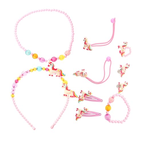 POPETPOP Teiliges Schmuckset Mädchen Niedliche Kleine Halskette Armband Ohrringe und Ringe mit Cartoon pferd Design Modisch und Robust für Partys Kostüm und Alltag Geschenk für Kleine von POPETPOP