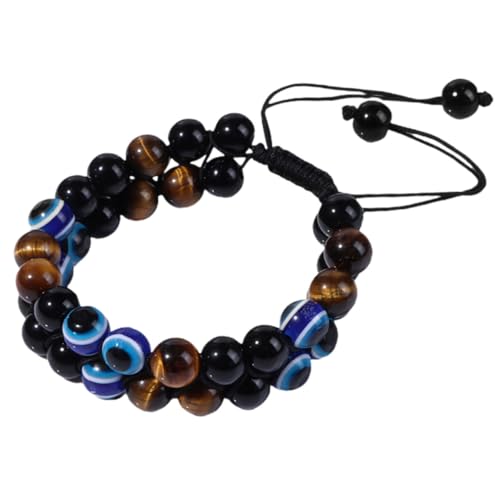 POPETPOP Tigerauge Armband mit Verstellbarer Natürlicher Edelstein Schmuck für Damen und Herren Böhmisches Evil Eye Perlenarmband als Modische Handdekoration von POPETPOP