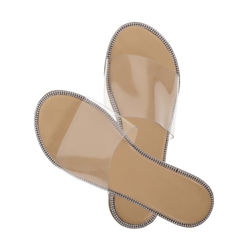 POPETPOP Transparente Damen Sandalen Flach Leicht Modisch Outdoor Beach Slippers Sommerschuhe Rutschfest Vielseitig Sommerlich von POPETPOP