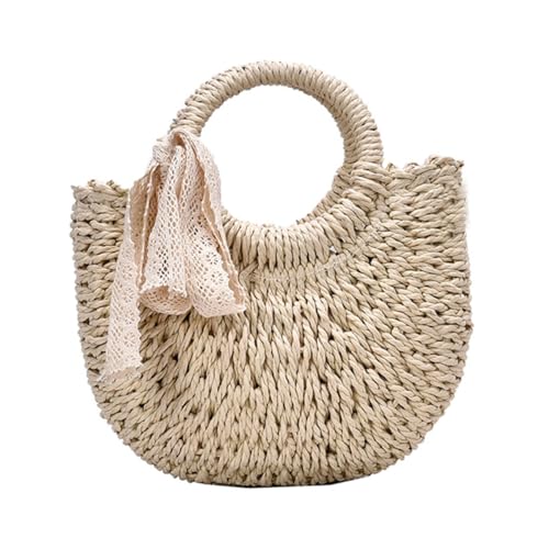 POPETPOP Trendige Damen Schultertasche aus Gewebtem Material Vielseitige Umhängetasche und Storage Pouch Modische Strandtasche in Elegantem Cremeweiß für Alltag Reisen und Strandspaß von POPETPOP