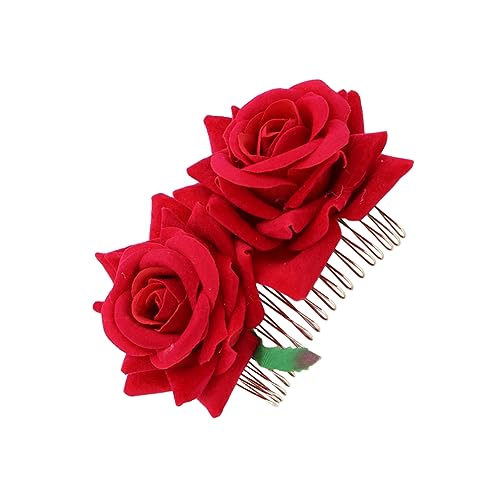 POPETPOP Blumenkamm Verrückt Floraler Haarschmuck Für Bräute Rosenblütenkamm Hochzeit Rose Kinderkamm Haarschmuck Für Kinder Floraler Haarkamm Rosengirlande Die Blumen Braut Rote Rose von POPETPOP