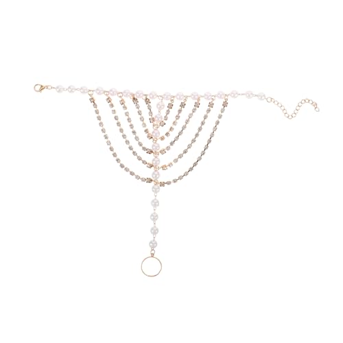 POPETPOP Verstellbare Fußkette mit Strass Perlen Mehrschichtige Goldfarbene Fußkette Schmuck für Frauen für Strandpartys und Sommerurlaub von POPETPOP