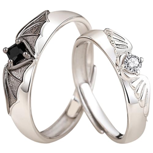 POPETPOP Verstellbare Partner Ringe Engelsflügel und Teufel Design Offene Finger Ringe für Damen und Herren als Statement Schmuck von POPETPOP