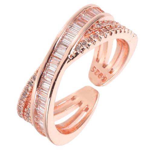POPETPOP Verstellbarer Geometrischer Offener Damenring mit Funkelnden Zirkonia Modernes Design Roségoldener Schmuck für Teenager und Frauen Eleganter Fingerring für Alltag und Party von POPETPOP