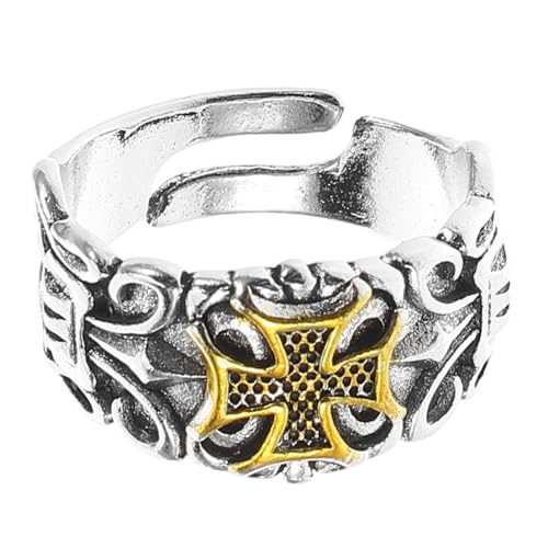 POPETPOP Verstellbarer Herrenring Retro Kreuz Design Robuster Hautfreundlicher Schmuck Modischer Offener für Teen und Stilvolles Statement Accessoire und Langlebig von POPETPOP